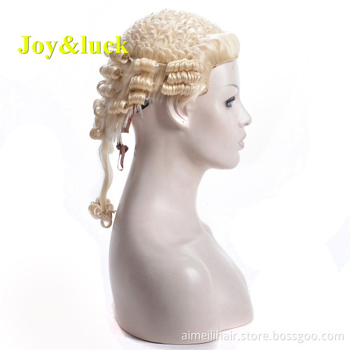 Handmade Synthetic Court Judge Lawyer Wig Blonde Color Regular Curl for Men or Women Traditional British Classic Barrister Wigs